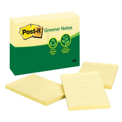 Picture of Post-it Greener Notes, 4 in. x 6 in., 12 Pads, 100 Sheets/Pad, Canary Yellow, Lined