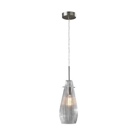 Picture of Adesso Layla Pendant Lamp, 14inH x 4-1/2inW, Clear Shade/Silver Base