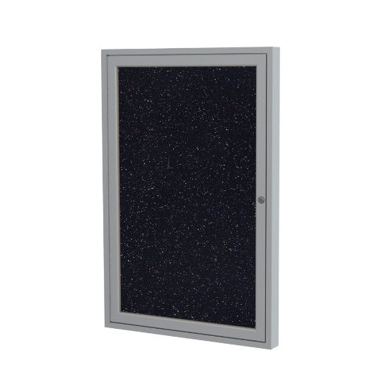 Picture of Ghent 1 Door Enclosed Recycled Rubber Bulletin Board, Satin Aluminum Frame, 24inH x 18inW, Confetti