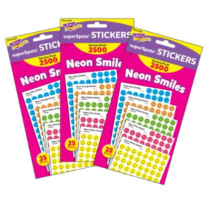 Picture of Trend SuperSpots Stickers, Neon Smiles, 2,500 Stickers Per Pack, Set Of 3 Packs