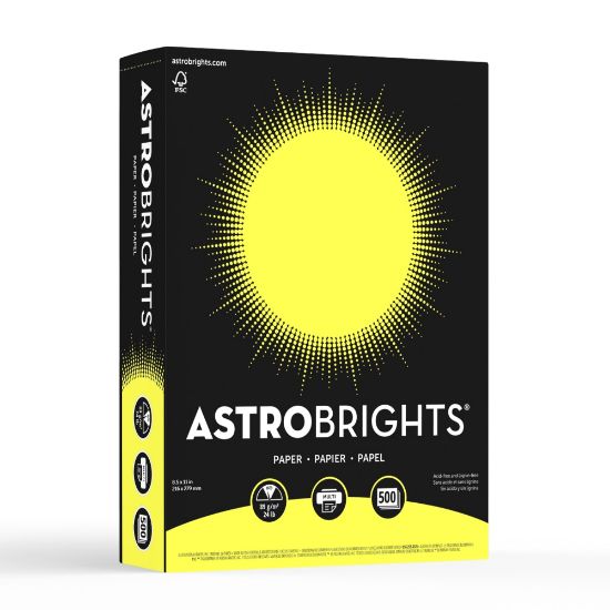 Picture of Astrobrights Color Multi-Use Printer & Copy Paper, 1 Ream, Lift-Off Lemon, Letter (8.5in x 11in), 500 Sheets Per Ream, 24 Lb, 94 Brightness