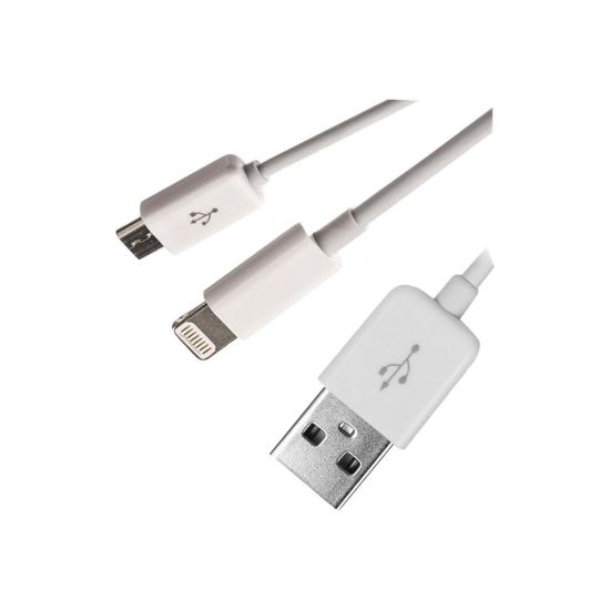 Picture of 4XEM USB To Lightning and Micro USB Cable For iPhone/iPod/iPad/Galaxy - Lightning/USB for iPhone, iPad, iPod, Cellular Phone, Camera - 8in - 1 x Type A Male USB - 1 x Male Micro USB, 1 x Lightning Male Proprietary Connector