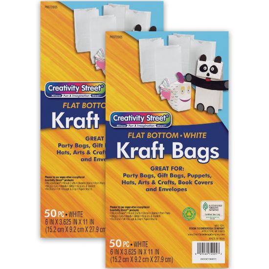 Picture of Creativity Street Kraft Bags, 6in x 3-5/8in x 11in, White, 50 Bags Per Pack, Set Of 2 Packs