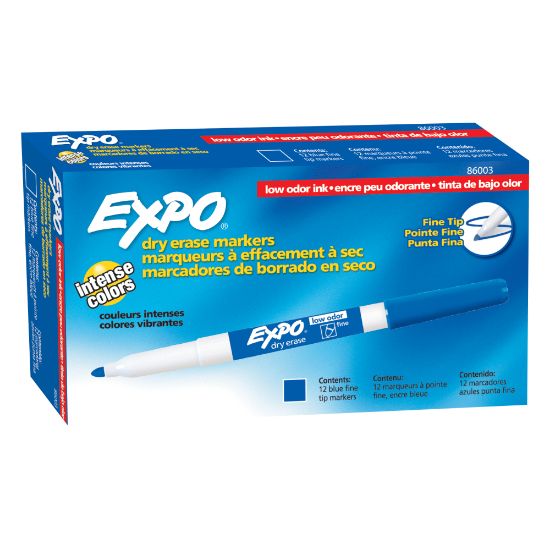 Picture of EXPO Low-Odor Dry-Erase Markers, Fine Point, Blue, Pack Of 12