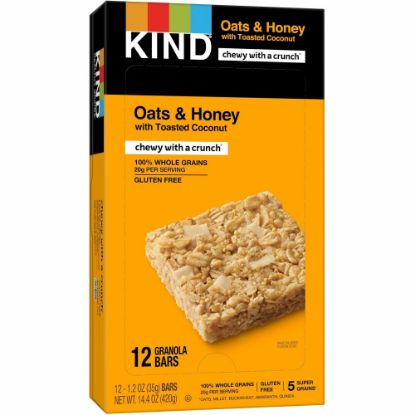 Picture of KIND Healthy Grains Bars - Trans Fat Free, Gluten-free, Low Sodium, Cholesterol-free - Oats & Honey with Toasted Coconut - 1.20 oz - 15 / Box