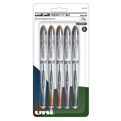 Picture of uni-ball Vision Elite BLX Series Rollerball Pens, Bold Point, 0.8 mm, Assorted Ink Colors, Pack Of 5 Pens