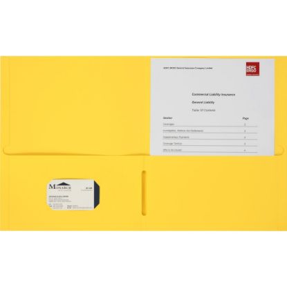 Picture of Business Source 8-1/2x11 Double Pocket Portfolio - Letter - 8 1/2in x 11in Sheet Size - 125 Sheet Capacity - Inside Front & Back Pocket(s) - Paper Stock - Yellow - 25 / Box