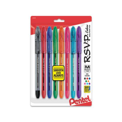 Picture of Pentel R.S.V.P. Ballpoint Pens, Medium Point, 1.0 mm, Clear Barrel, Assorted Ink Colors, Pack Of 8