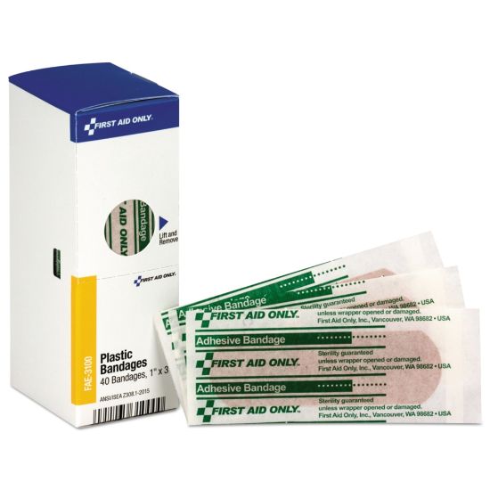 Picture of First Aid Only Plastic Bandages Refill For SmartCompliance General Business Cabinets, 1in x 3in, Box Of 40