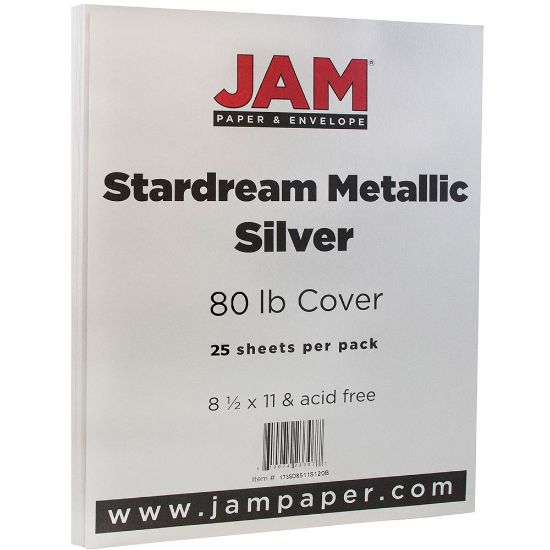 Picture of JAM Paper Color Multi-Use Card Stock, Silver Stardream Metallic, Letter (8.5in x 11in), 80 Lb, Pack Of 25