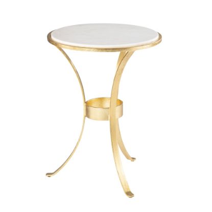 Picture of SEI Fordoche Round Accent Table, 22-1/2inH x 17inW x 17inD, White/Gold