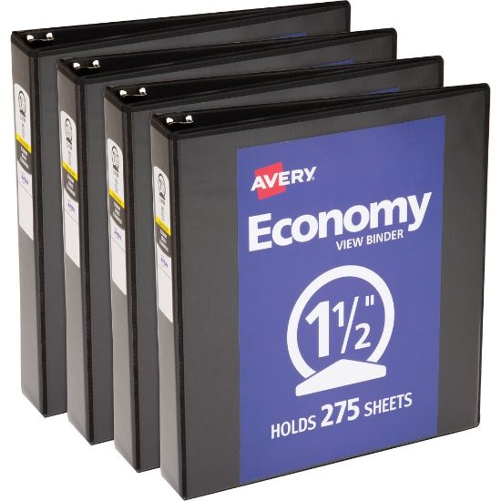 Picture of Avery Economy View Binder, 1 1/2in Ring, 8 1/2in x 11in, Black, Pack Of 4