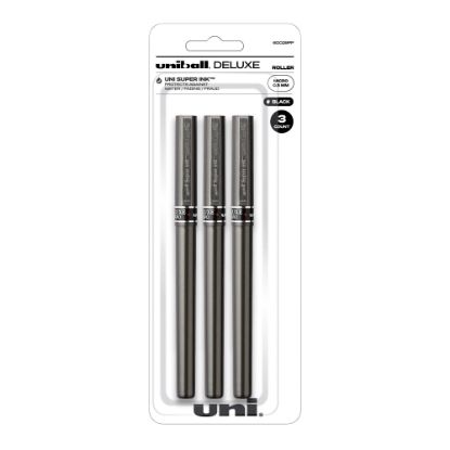 Picture of uni-ball Deluxe Rollerball Pens, Micro Point, 0.5 mm, Graphite Barrel, Black Ink, Pack Of 3