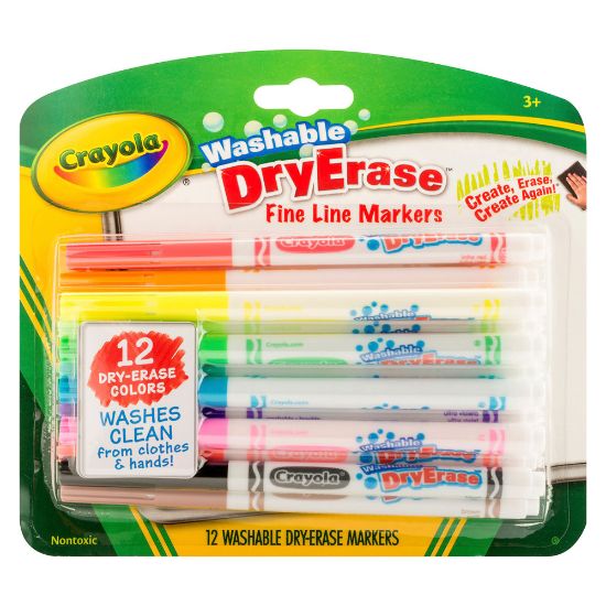 Picture of Crayola Washable Dry Erase Fine Line Markers - Fine Marker Point - Bullet Marker Point Style - Assorted - 12 / Set