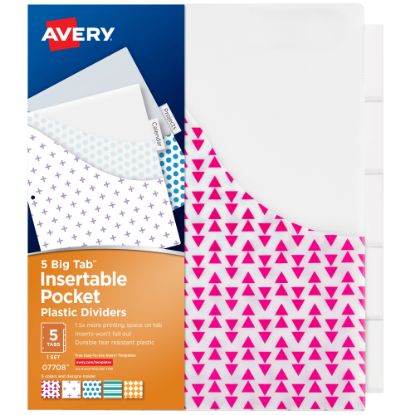 Picture of Avery Big Tab Insertable Plastic Dividers With Pockets, 9 1/4in x 11 1/8in, 5-Tab, Multicolor, 1 Set