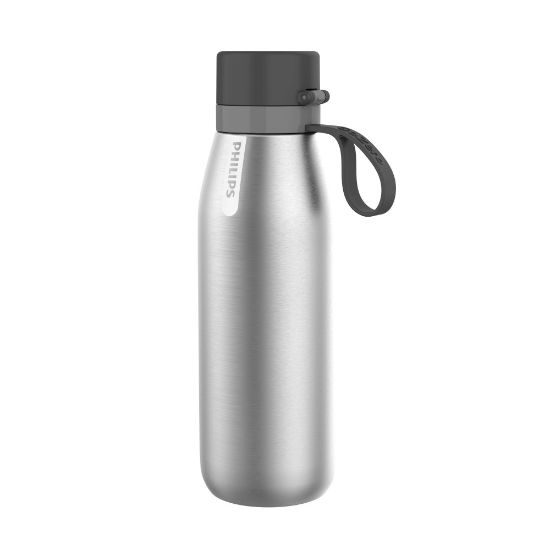 Picture of Philips GoZero Everyday Insulated Stainless-Steel Water Bottle With Filter, 32 Oz, Silver