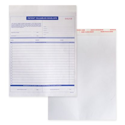 Picture of Patient Valuables Form and Heavy Duty Paper Envelope, Sequentially Numbered, 9in x 12in, 3 part, Pack of 2,500