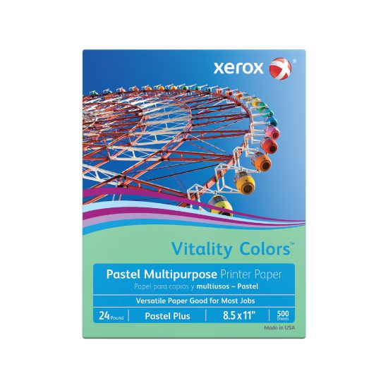 Picture of Xerox Vitality Colors Pastel Plus Color Multi-Use Printer & Copy Paper, 1 Ream, Green, Letter (8.5in x 11in), 500 Sheets Per Ream, 24 Lb, 30% Recycled