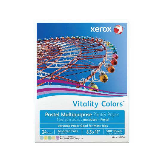 Picture of Xerox Vitality Colors Pastel Plus Color Multi-Use Printer & Copy Paper, 1 Ream, Assorted, Letter (8.5in x 11in), 500 Sheets Per Ream, 24 Lb, 30% Recycled