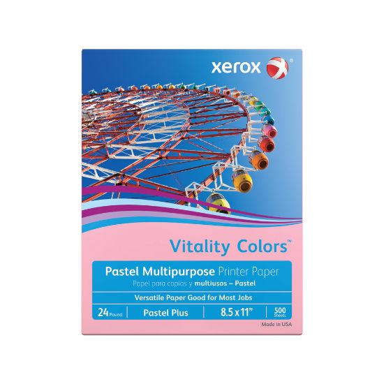 Picture of Xerox Vitality Colors Pastel Plus Color Multi-Use Printer & Copy Paper, 1 Ream, Pink, Letter (8.5in x 11in), 500 Sheets Per Ream, 24 Lb, 30% Recycled