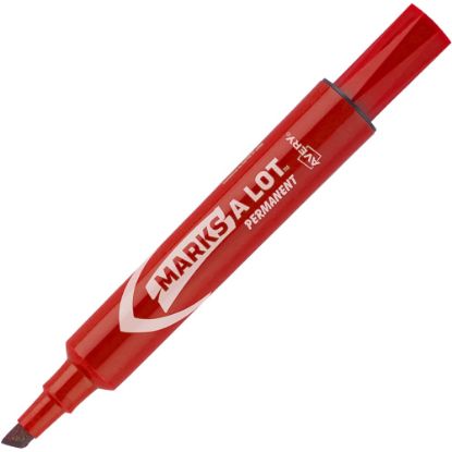 Picture of Avery Marks-A-Lot Regular Desk-Style Permanent Markers, Chisel Tip, 4.76 mm, Red Barrel, Red Ink, Pack Of 12 Markers