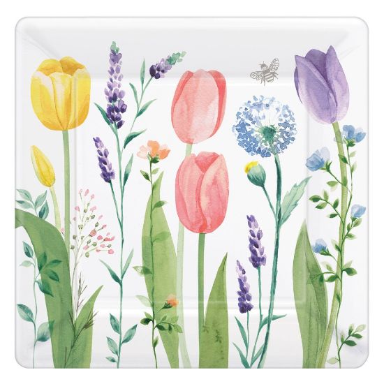 Picture of Amscan Spring Tulip Garden 10in Square Paper Plates, Multicolor, 8 Plates Per Pack, Set Of 3 Packs