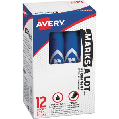 Picture of Avery Desk Style Permanent Markers, Chisel Point, 4.76mm, Blue, Pack Of 12 Markers