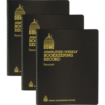 Picture of Dome Bookkeeping Record Book - 128 Sheet(s) - Wire Bound - 8.75in x 11.25in Sheet Size - Brown Cover - Recycled - 3 / Bundle