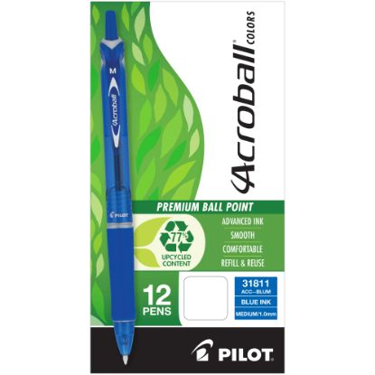 Picture of Pilot Acroball Colors Retractable Advanced Ink Pens, Medium Point, 1.0mm, Blue Barrel, Blue Ink, Pack of 12 Pens