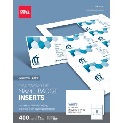 Picture of Office Depot Brand Badge Inserts, Business Card Size, 2 1/4in x 3 1/2in, White, Pack Of 400