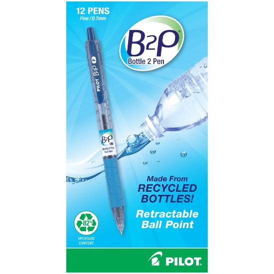 Picture of Pilot B2P "Bottle To Pen" Retractable Ballpoint Pens, Fine Point, 0.7 mm, , Transparent Blue Barrel, Blue Ink, Pack Of 12