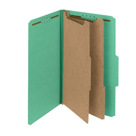 Picture of Smead Pressboard Classification Folders, 2 Dividers, Legal Size, 100% Recycled, Green, Pack Of 5