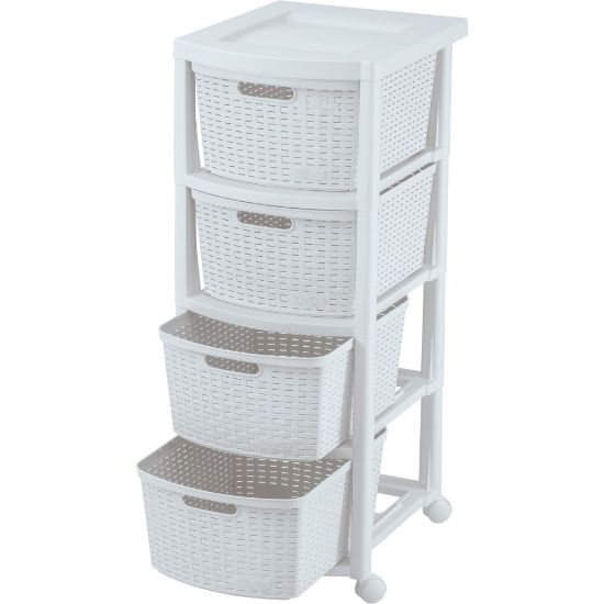 Picture of Rimax Plastic 4-Drawer Rolling Storage Cart, 32 15/16in x 13in x 15 4/9in, White