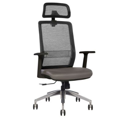 Picture of Sinfonia Sing Ergonomic Mesh/Fabric High-Back Task Chair With Antimicrobial Protection, Fixed T-Arms, Headrest, Black/Gray/Black