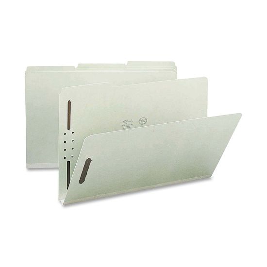 Picture of Nature Saver 1/3-Cut Pressboard Fastener Folders, Legal Size, 1in Expansion, 100% Recycled, Gray Green, Box Of 25