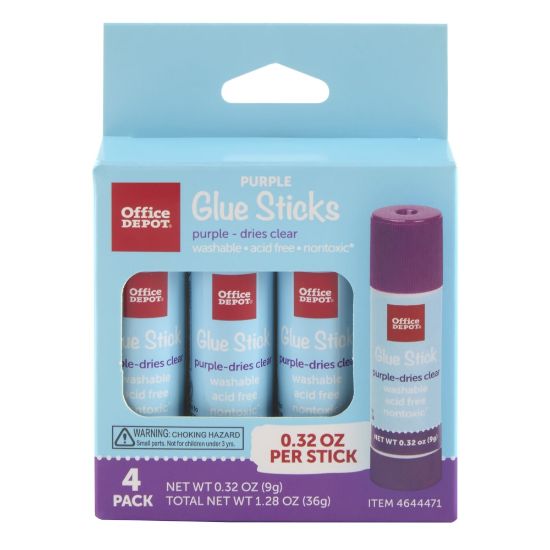 Picture of Office Depot Brand Glue Sticks, 0.32 Oz, Purple, Pack Of 4 Glue Sticks