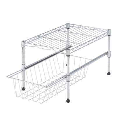 Picture of Honey-Can-Do Adjustable Cabinet Organizer With Shelf And Basket, 10 1/2inH x 11 3/4inW x 17 1/2inD, Chrome