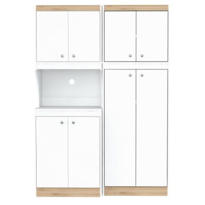 Picture of Inval Galley 2-Piece Kitchen Microwave Storage Cabinet System, 66-15/16inH x 23-5/8inW x 14-1/2inD, White/Vienes Oak