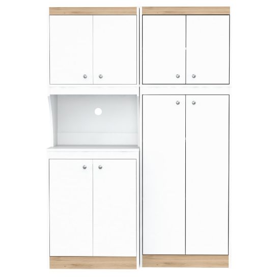 Picture of Inval Galley 2-Piece Kitchen Microwave Storage Cabinet System, 66-15/16inH x 23-5/8inW x 14-1/2inD, White/Vienes Oak