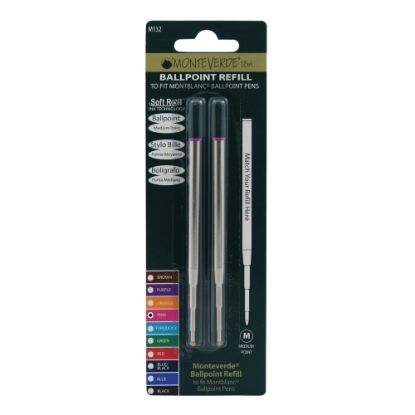 Picture of Monteverde Ballpoint Refills For Montblanc Ballpoint Pens, Medium Point, 0.7 mm, Pink Ink, Pack Of 2