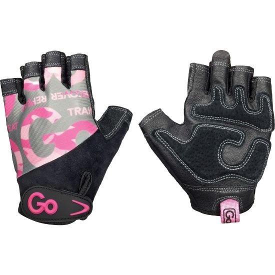 Picture of GoFit Elite Trainer Exercise Glove - Hand Protection - Large Size - Jersey Back, Velcro Closure, Rubber Grip, Leather Palm, Leather Finger - Pink, Camo