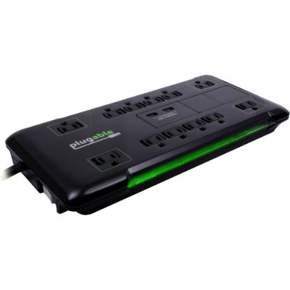 Picture of Plugable Surge Protector Power Strip with USB and 12 AC Outlets - Built-in 10.5W 2-Port USB Charger for Android, Apple iOS, and Windows Mobile Devices, 25 Foot Extension Cord