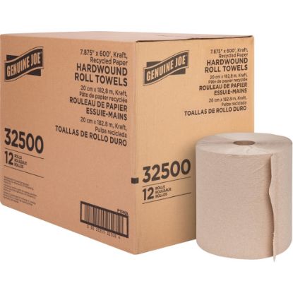 Picture of Genuine Joe Embossed Hardwound Roll Towels - 7.88in x 600 ft - 2in Core - Brown - 12 / Carton