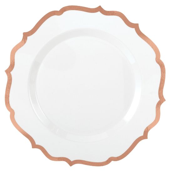 Picture of Amscan Ornate Premium Plastic Plates With Trim, 7-3/4in, White/Rose Gold, Pack Of 20 Plates