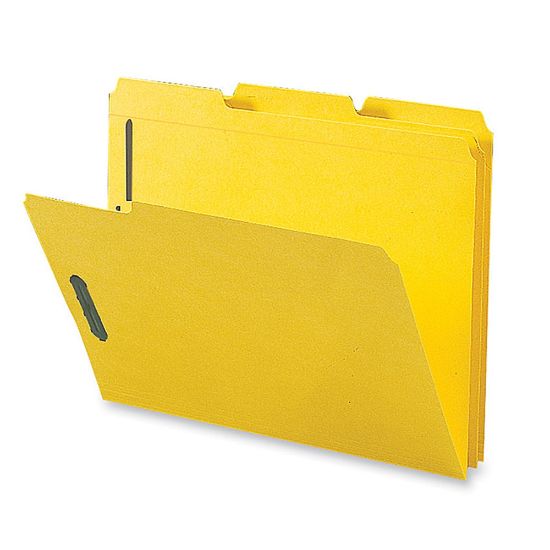 Picture of Sparco Color Fastener Folders With 2-Ply Tabs, Letter Size, Yellow, Box Of 50