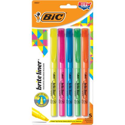 Picture of BIC Brite Liner Highlighters, Pack Of 5, Chisel Point, Assorted Color Ink