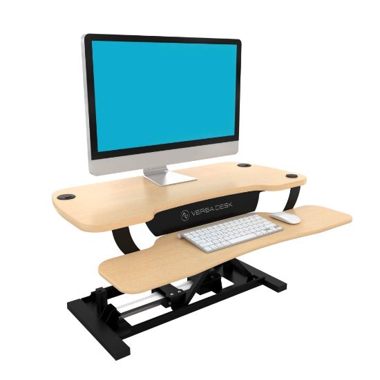 Picture of VersaDesk PowerPro Sit-to-Stand Electric Height-Adjustable Desk Riser, 36in x 24in, Maple/Black