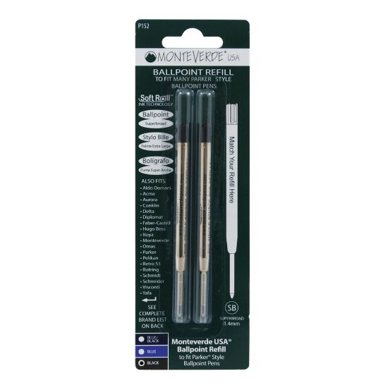 Picture of Monteverde Soft Roll Parker Style Ballpoint Refills, Broad Point, 0.9 mm, Black, Pack Of 2