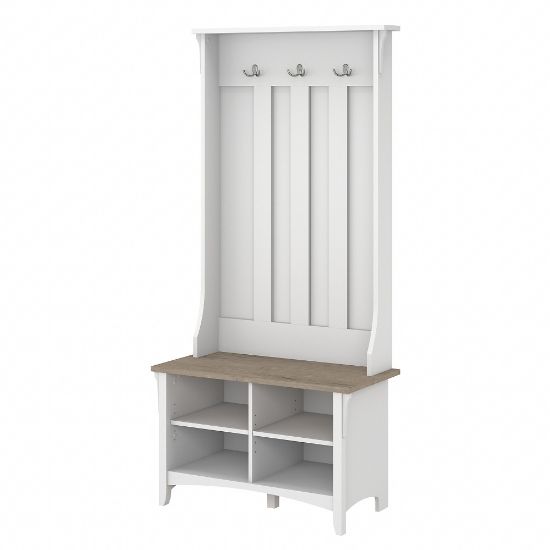 Picture of Bush Furniture Salinas Hall Tree with Shoe Storage Bench, Shiplap Gray/Pure White, Standard Delivery