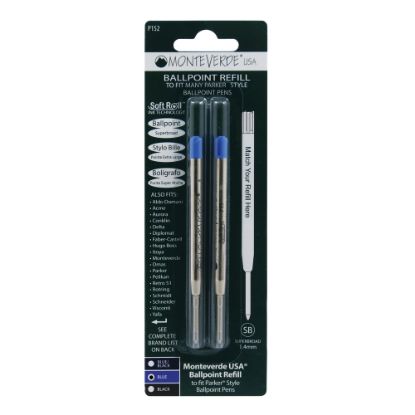 Picture of Monteverde Soft Roll Parker Style Ballpoint Refills, Broad Point, 0.9 mm, Blue, Pack Of 2